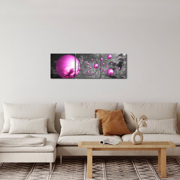 Obraz růžových koulí (s hodinami) (90x30 cm)