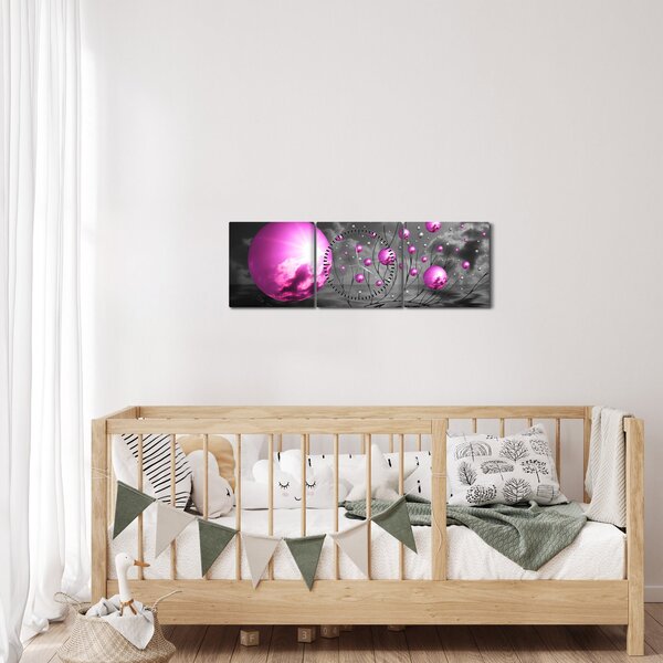 Obraz růžových koulí (s hodinami) (90x30 cm)