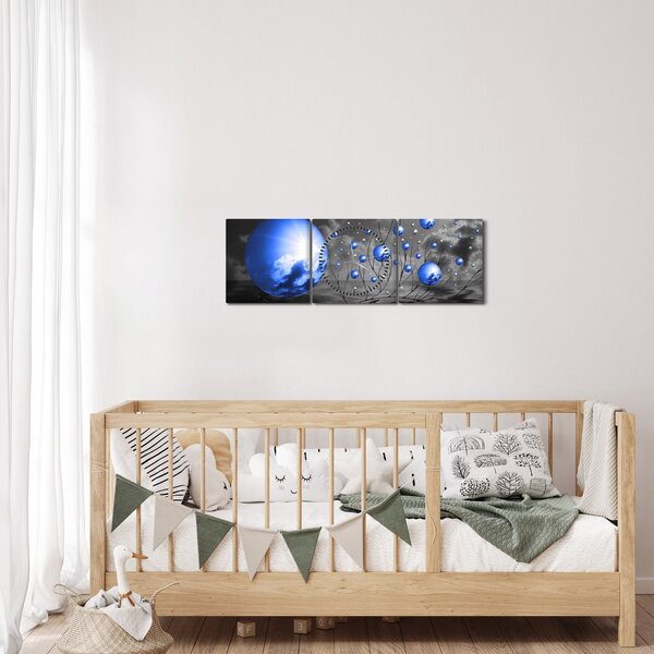 Obraz tmavé modrých koulí (s hodinami) (90x30 cm)