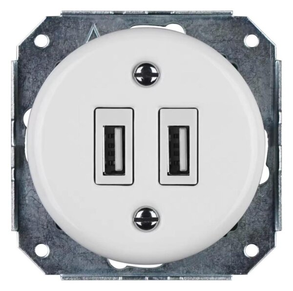 Reblig -Porcelánová retro USB napájecí zásuvka bez rámečku 2x USB-A bílá