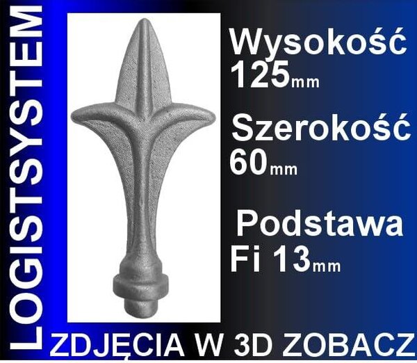 LogistSystem 1 ks ozdobná kovová špička – 125 x 60 mm (V x Š) / základna: ∅ 13, dekorace na plot 40.041