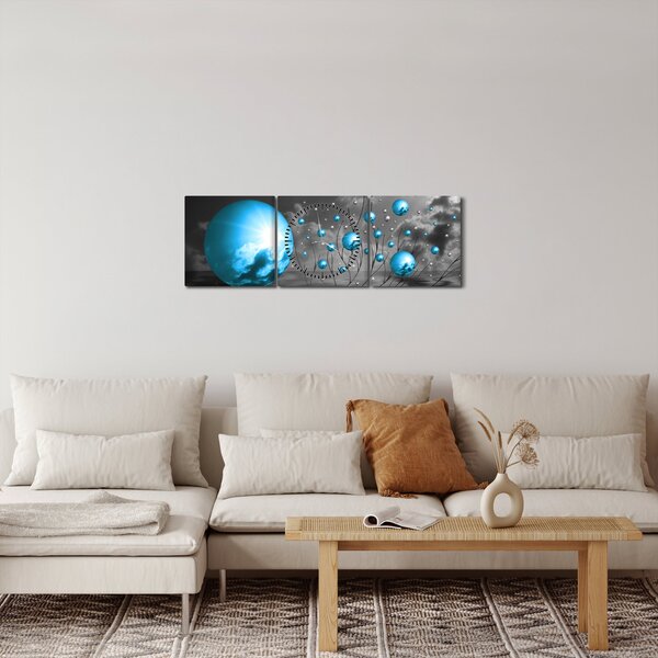 Obraz světle modrých koulí (s hodinami) (90x30 cm)