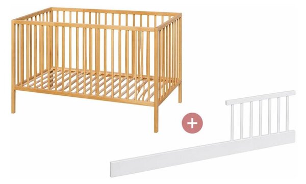 PETITE&MARS - Dětská postýlka + zábrana NELA BEECH 120x60 cm buk