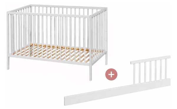 PETITE&MARS - Dětská postýlka + zábrana NELA BEECH 120x60 cm bílá/buk
