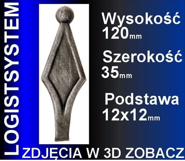 LogistSystem 1 ks ozdobná kovová špička – 120 x 35 mm (V x Š) / základna: 12 x 12 cm, dekorace na plot 40.151