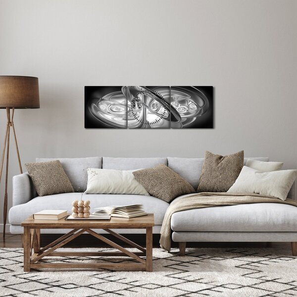 Obraz moderní šedé abstrakce (s hodinami) (90x30 cm)