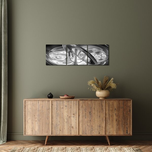 Obraz moderní šedé abstrakce (s hodinami) (90x30 cm)