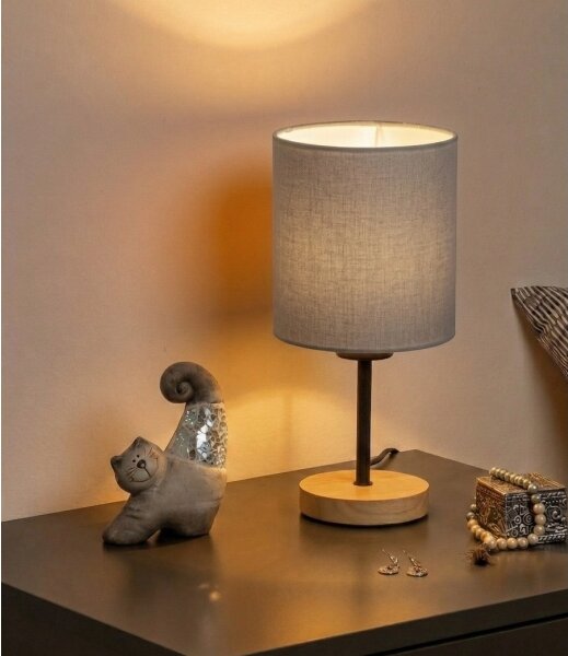 Brilagi - Stolní lampa NUBILA WOOD 1xE27/25W/230V dub/černá/sv. šedá