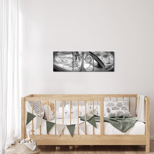 Obraz moderní šedé abstrakce (s hodinami) (90x30 cm)