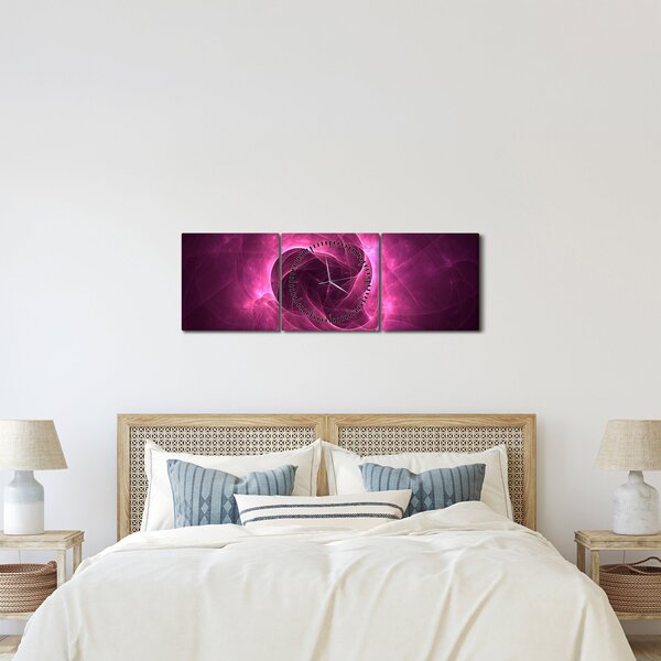 Obraz moderní růžové abstrakce (s hodinami) (90x30 cm)