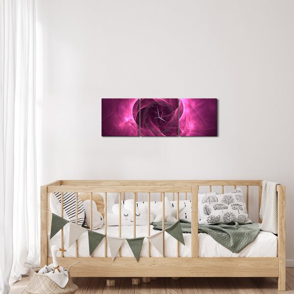 Obraz moderní růžové abstrakce (s hodinami) (90x30 cm)