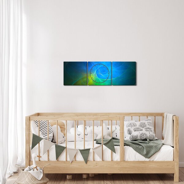 Obraz modré abstrakce (s hodinami) (90x30 cm)