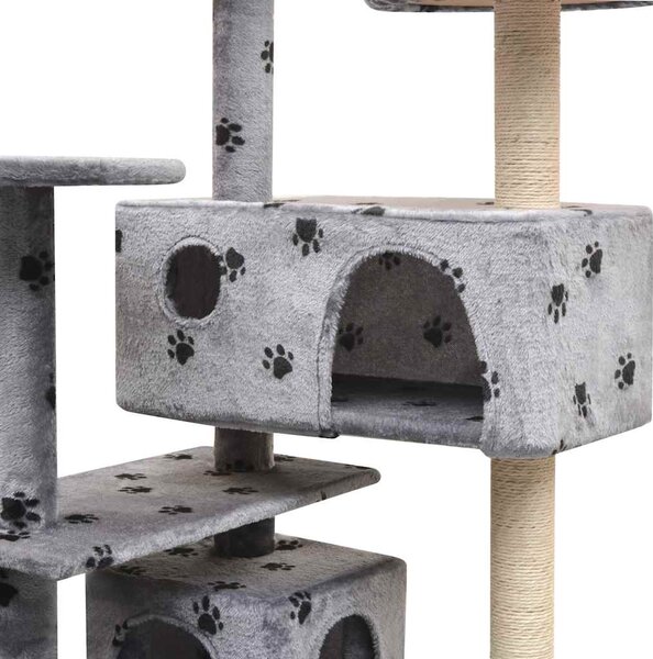 Škrabadlo pro kočky, sisalové sloupky 125 cm šedá potisk tlapek 170476