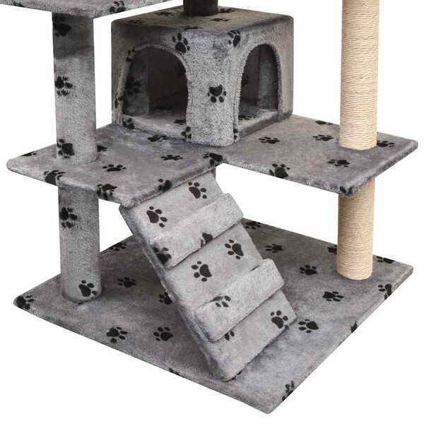 Škrabadlo pro kočky, sisalové sloupky 125 cm šedá potisk tlapek 170476