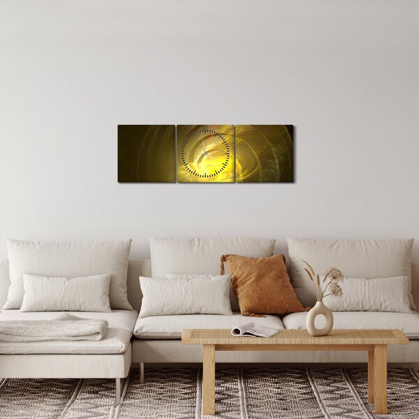 Obraz žluté abstraktní spirály (s hodinami) (90x30 cm)