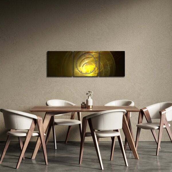 Obraz žluté abstraktní spirály (s hodinami) (90x30 cm)