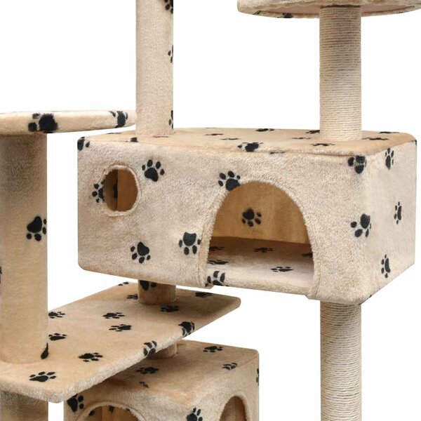Škrabadlo pro kočky sisalové sloupky 125cm béžová potisk tlapek 170478