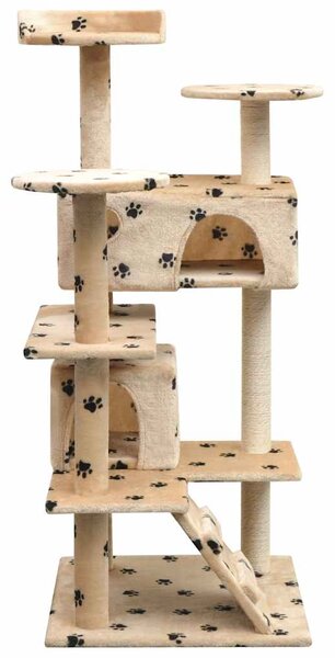 Škrabadlo pro kočky sisalové sloupky 125cm béžová potisk tlapek 170478