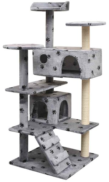 Škrabadlo pro kočky, sisalové sloupky 125 cm šedá potisk tlapek 170476