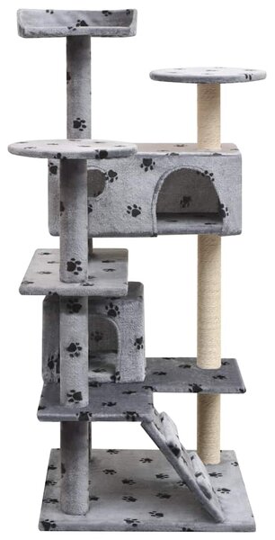Škrabadlo pro kočky, sisalové sloupky 125 cm šedá potisk tlapek 170476