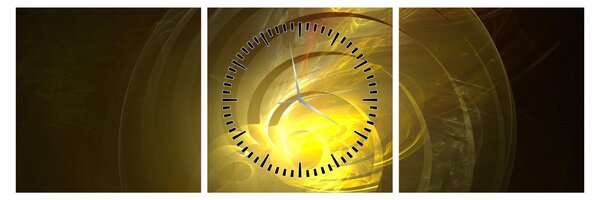 Obraz žluté abstraktní spirály (s hodinami) (90x30 cm)