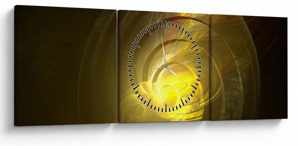 Obraz žluté abstraktní spirály (s hodinami) (90x30 cm)