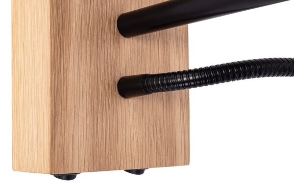 BRITOP Nástěnné svítidlo SONAR, 1W + 1xE27, š. 22 cm, CRI80 Barva stínidla: Černá látka, Barva podstavy: Dubové dřevo