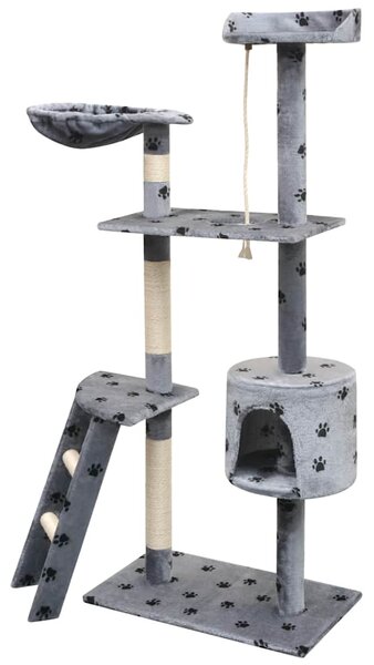 Škrabadlo pro kočky, sisalové sloupky 150 cm šedá potisk tlapek 170486