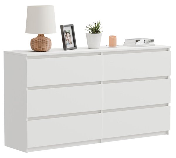 Komoda bílá matná 120 cm moderní klasická se 6 zásuvkami do obývacího pokoje, kanceláře a ložnice