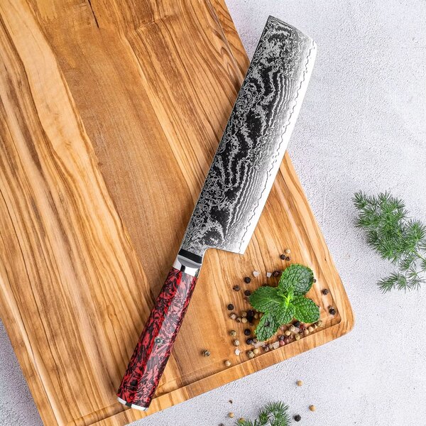 Japonský nůž Nakiri z damaškové oceli S35VN Inferno SaKuRo 18 cm