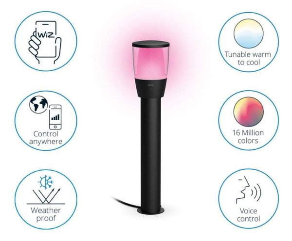 Philips Wiz Colors 8720169071797 ELPAS Bollard Starter kit venkovní sloupkové svítidlo LED V518mm 4,8W/320lm 2700-5000K+RGB IP65 (Adaptér IP44) černá + adaptér