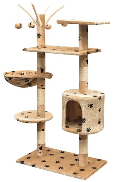Škrabadlo pro kočky sisalové sloupky 125cm béžová potisk tlapek 170483