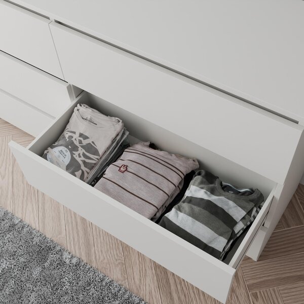Komoda bílá matná 120 cm moderní klasická se 6 zásuvkami do obývacího pokoje, kanceláře a ložnice