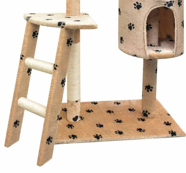 Škrabadlo pro kočky sisalové sloupky 125cm béžová potisk tlapek 170488