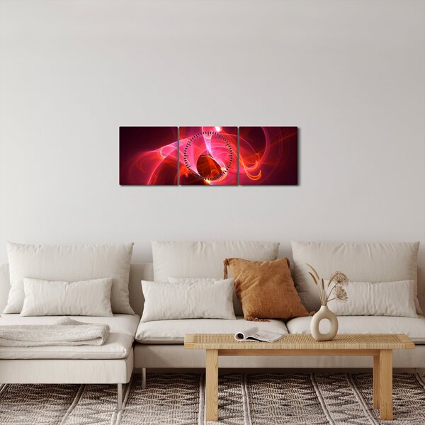 Moderní obraz růžové abstrakce (s hodinami) (90x30 cm)