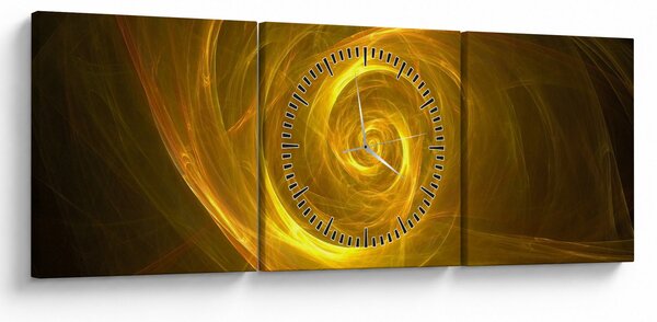 Obraz abstraktní žluté spirály (s hodinami) (90x30 cm)