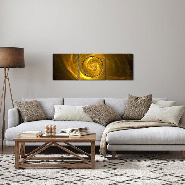 Obraz abstraktní žluté spirály (s hodinami) (90x30 cm)