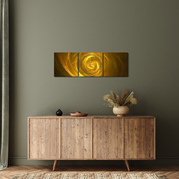 Obraz abstraktní žluté spirály (s hodinami) (90x30 cm)