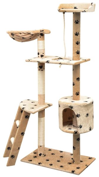 Škrabadlo pro kočky sisalové sloupky 125cm béžová potisk tlapek 170488