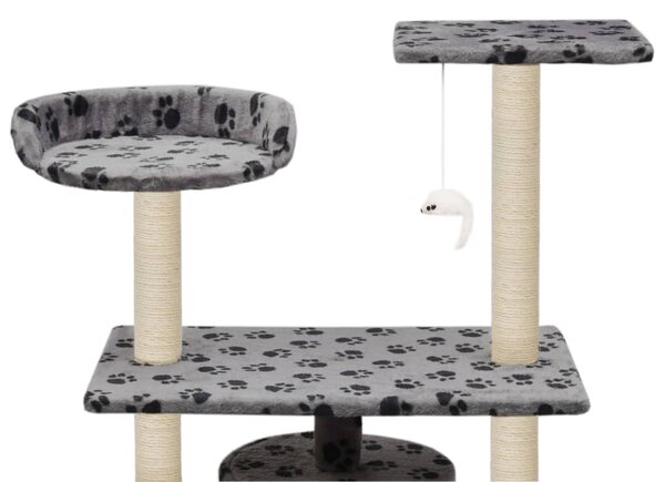 Škrabadlo pro kočky sisalové sloupky 95 cm šedé potisk tlapek 170513