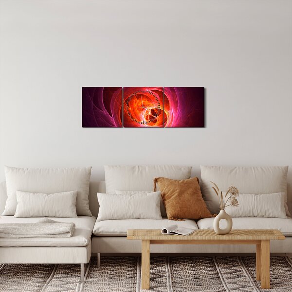 Moderní obraz růžové abstrakce (s hodinami) (90x30 cm)