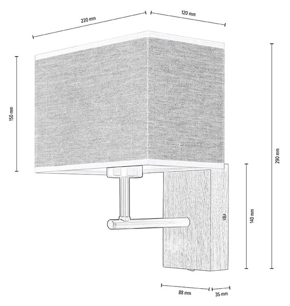 BRITOP Nástěnné svítidlo BOHO SONAR, 1xE27, š. 22 cm Barva stínidla: Bílá látka, Barva podstavy: Dubové dřevo