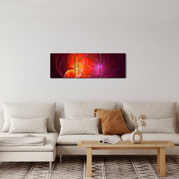 Moderní obraz růžové abstrakce (s hodinami) (90x30 cm)