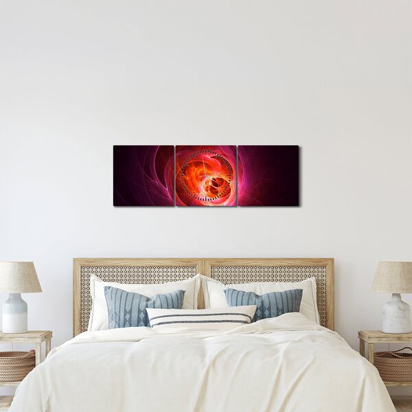 Moderní obraz růžové abstrakce (s hodinami) (90x30 cm)