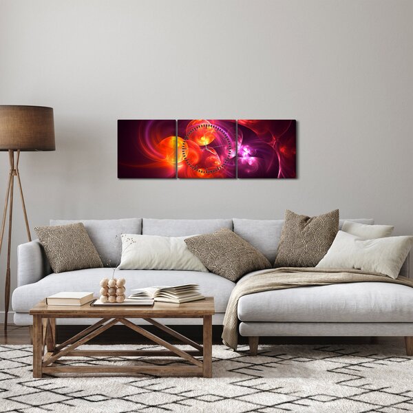 Obraz moderní abstrakce (s hodinami) (90x30 cm)