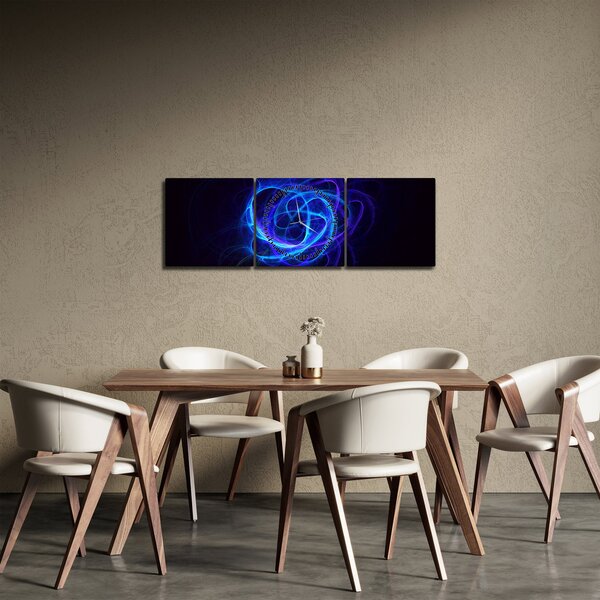 Obraz modrého abstraktního klubíčka (s hodinami) (90x30 cm)