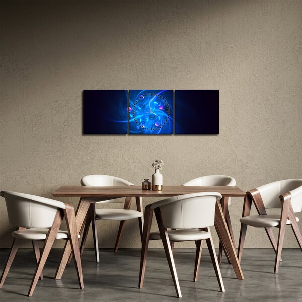 Moderní obraz modré abstrakce (s hodinami) (90x30 cm)