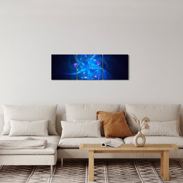 Moderní obraz modré abstrakce (s hodinami) (90x30 cm)