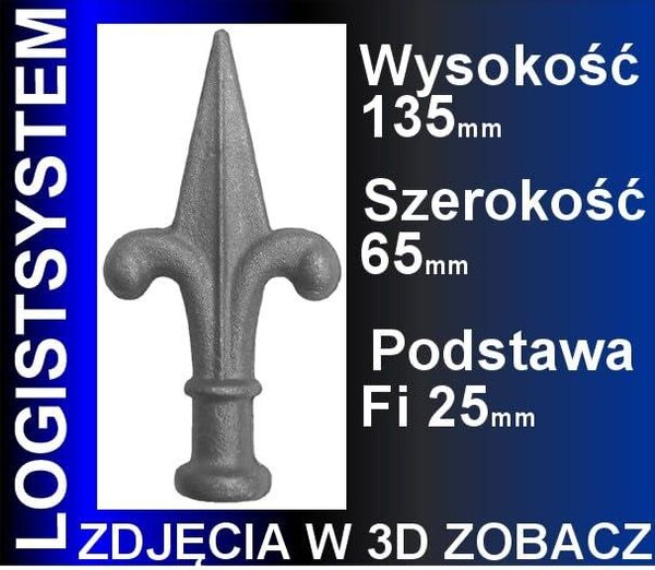 LogistSystem 1 ks ozdobná kovová špička – 135 x 65 mm (V x Š) / základna: ∅ 25, dekorace na plot 40.059