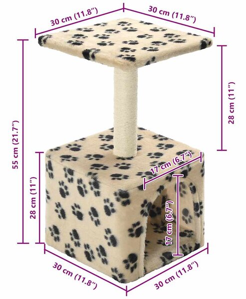 Škrabadlo pro kočky sisalové sloupky 55 cm béžové s potiskem 170540